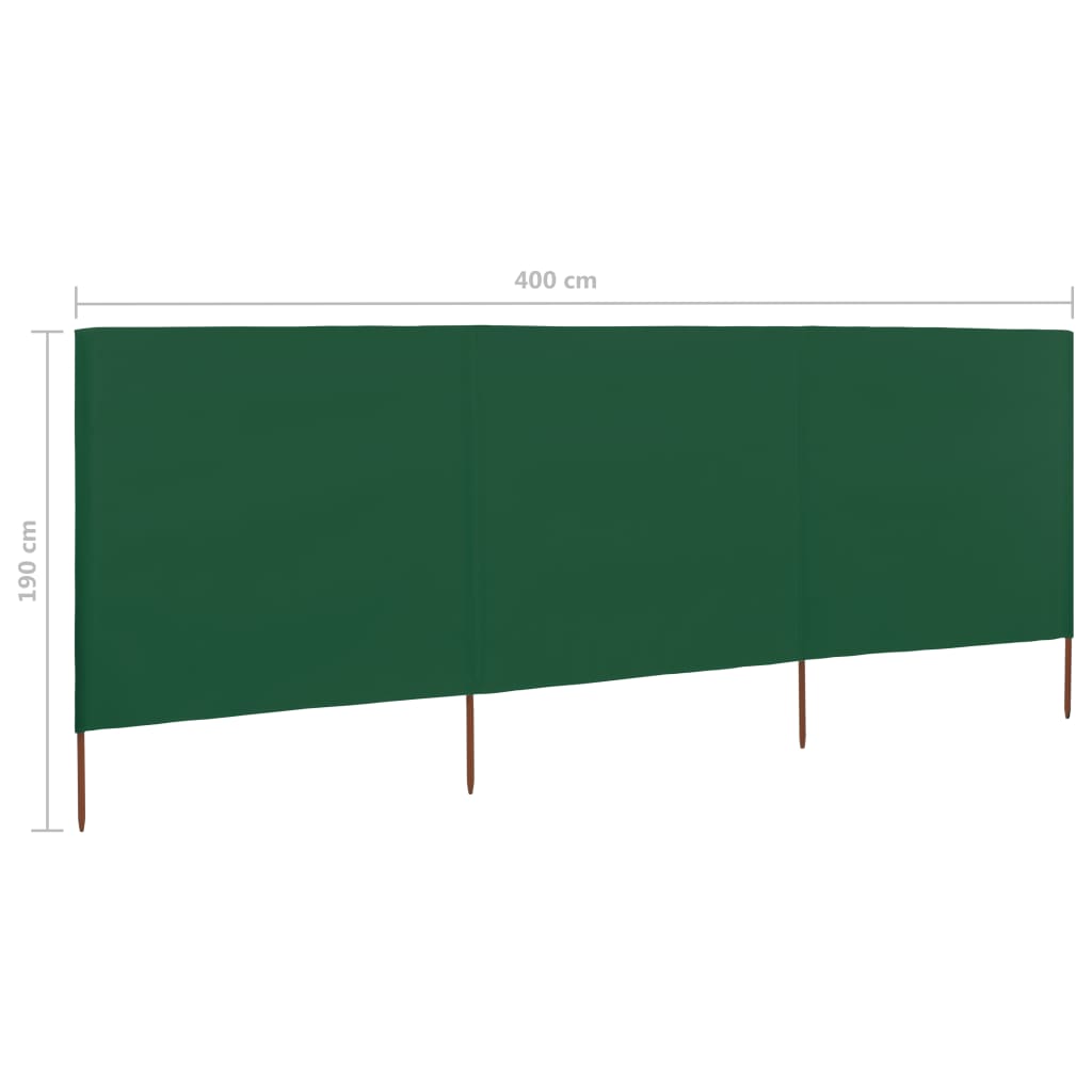 Vjetrobran s 3 panela od tkanine 400 x 160 cm zeleni
