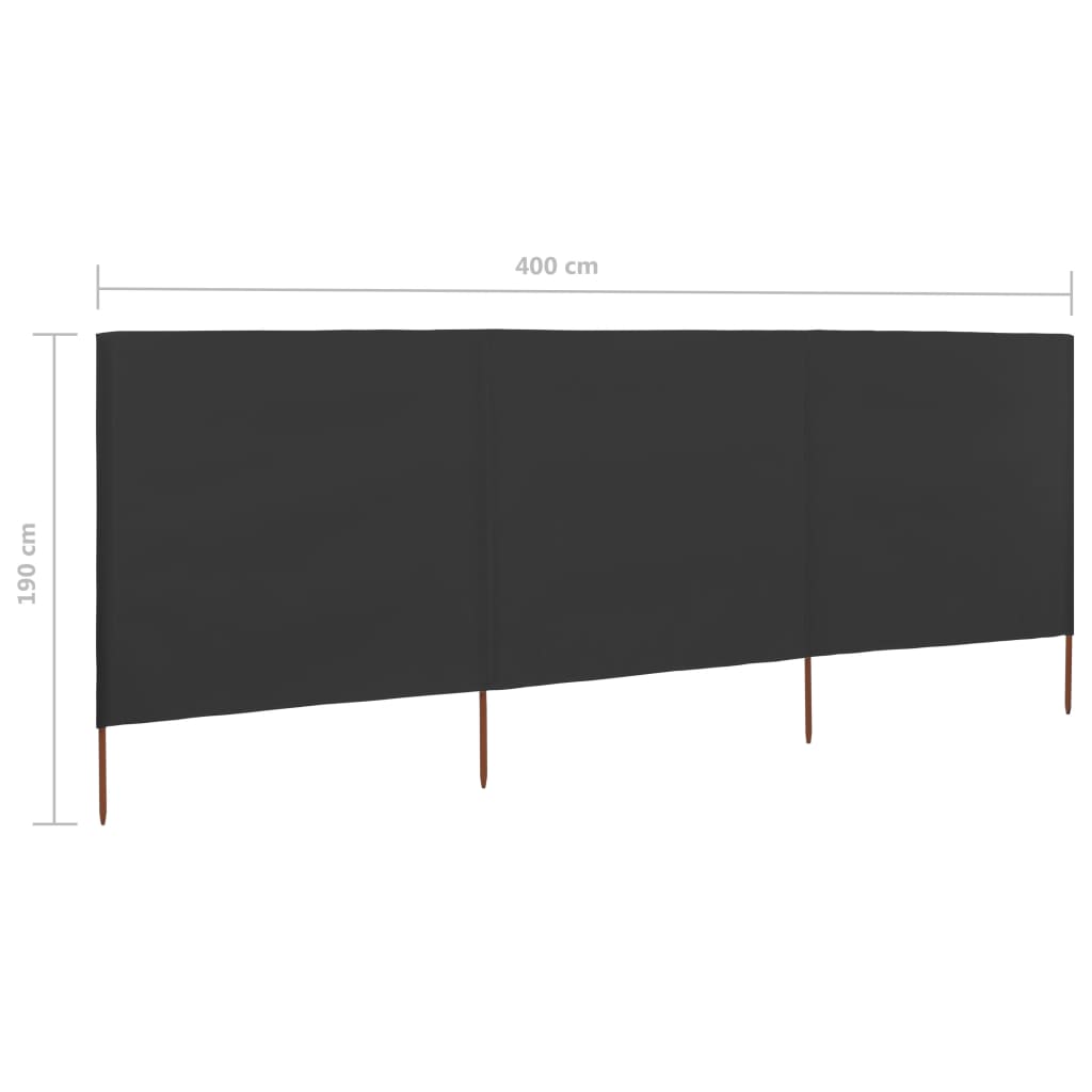 Vjetrobran s 3 panela od tkanine 400 x 160 cm antracit