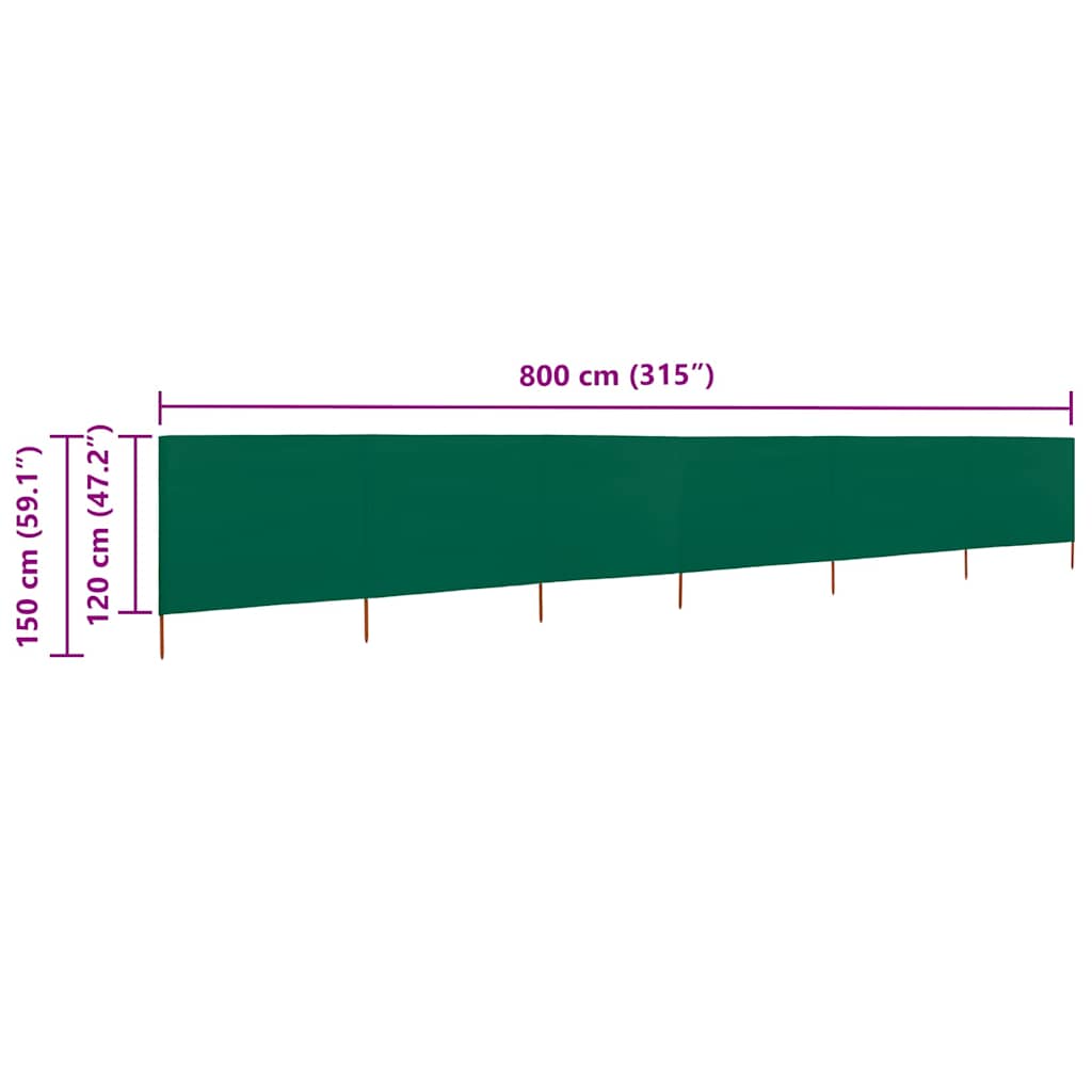 Vjetrobran sa 6 panela od tkanine 800 x 120 cm zeleni