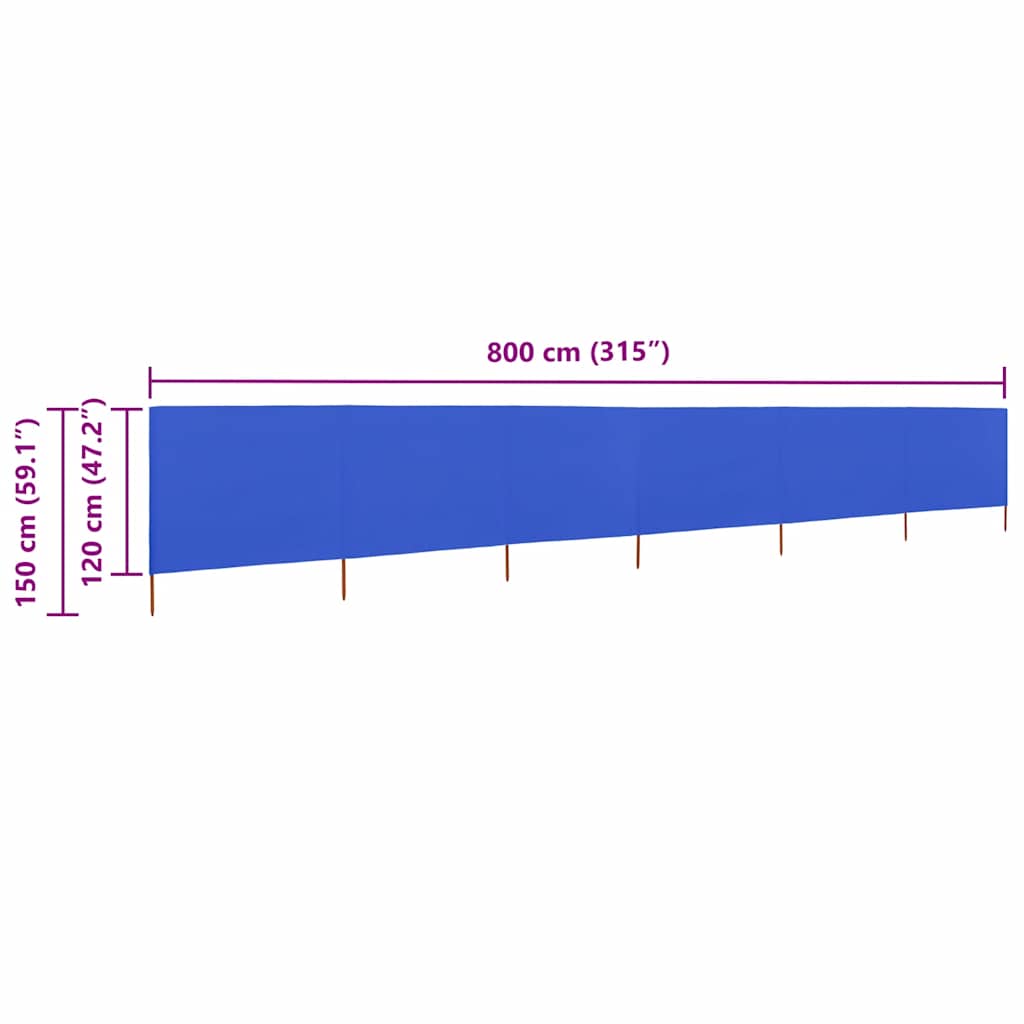 Vjetrobran sa 6 panela od tkanine 800 x 120 cm azurno plavi