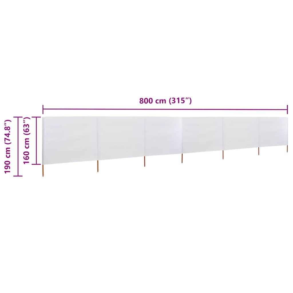 Vjetrobran sa 6 panela od tkanine 800 x 160 cm pješčano bijeli