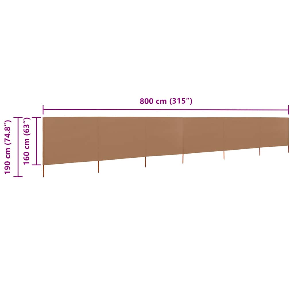 Vjetrobran sa 6 panela od tkanine 800 x 160 cm smeđe-sivi