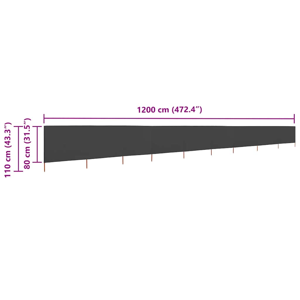 Vjetrobran s 9 panela od tkanine 1200 x 80 cm antracit