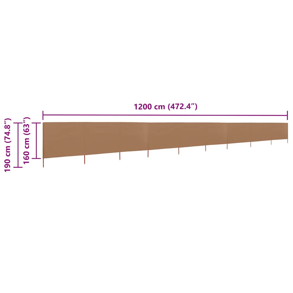 Vjetrobran s 9 panela od tkanine 1200 x 160 cm smeđe-sivi