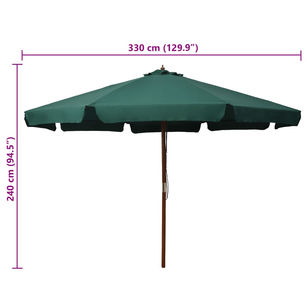 Vrtni suncobran s drvenom šipkom 330 cm zeleni