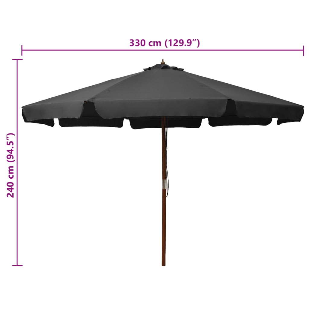 Vrtni suncobran s drvenom šipkom 330 cm antracit
