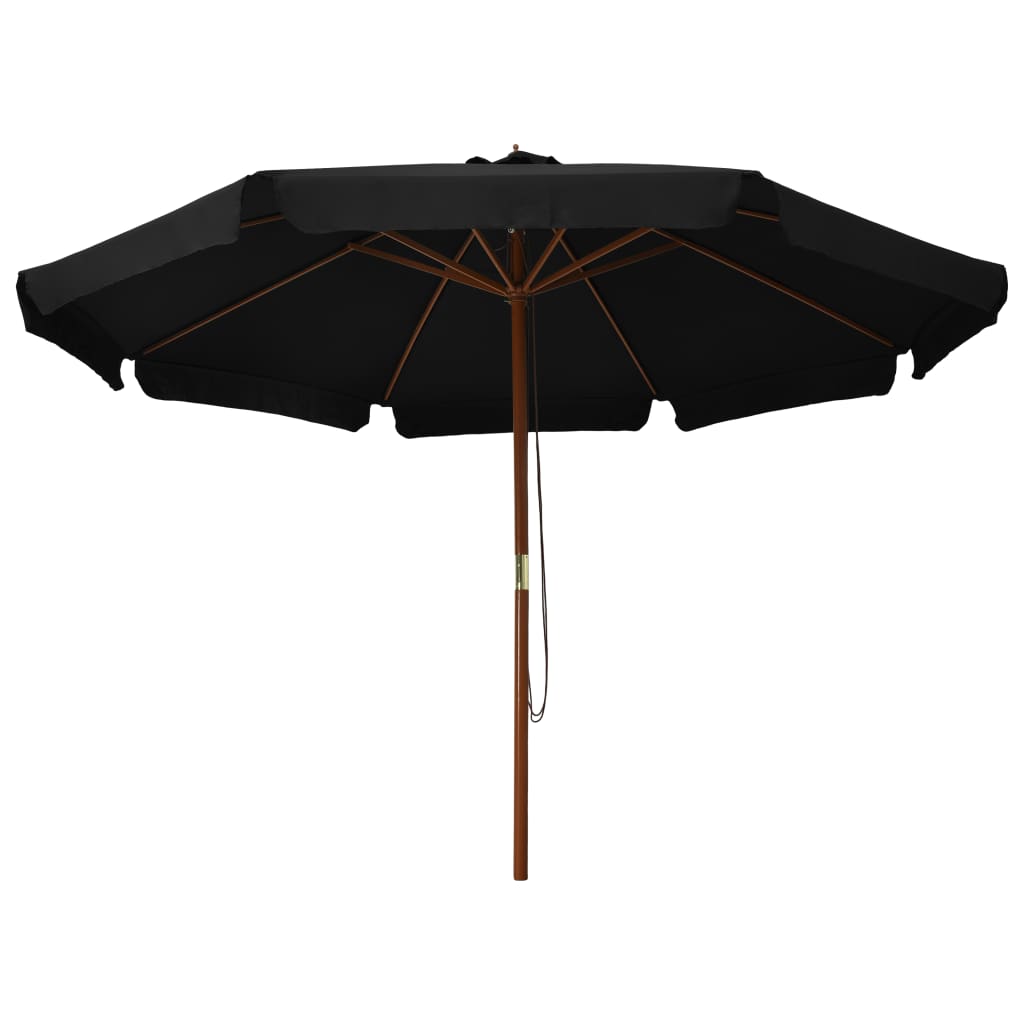 Vrtni suncobran s drvenom šipkom 330 cm crni