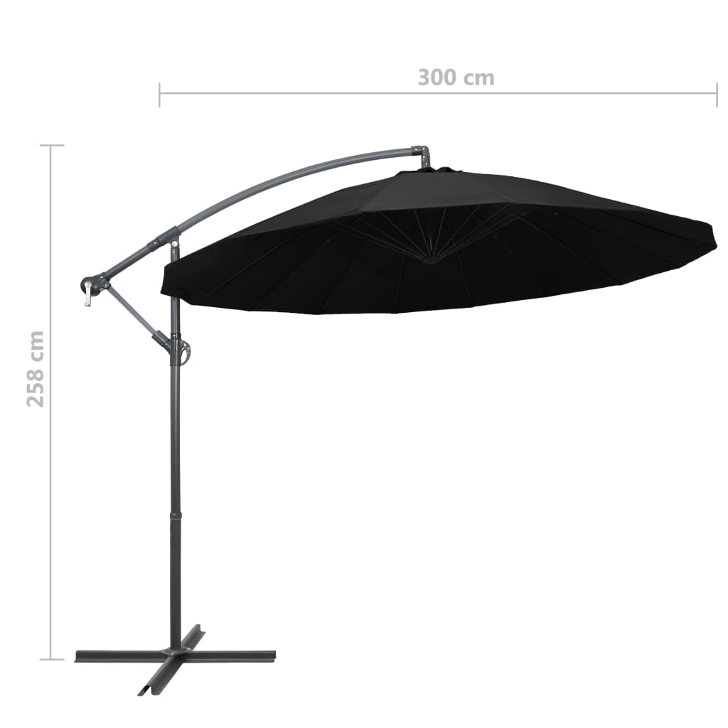 Viseći suncobran crni 3 m s aluminijskim stupom