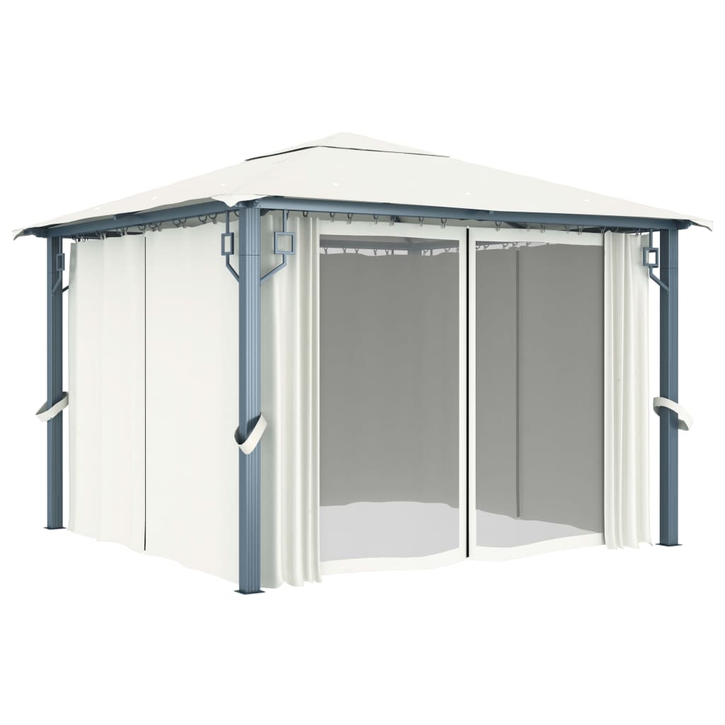 Sjenica sa zastorom 300 x 300 cm krem aluminijum
