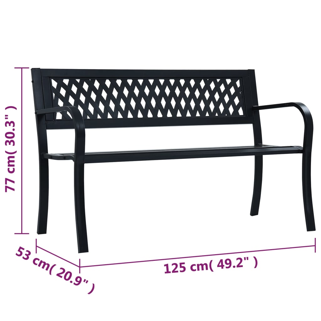 Vrtna klupa 125 cm crna čelična