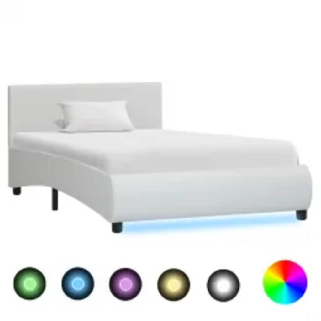 Okvir za krevet od umjetne kože s LED svjetlom bijeli 90x200 cm