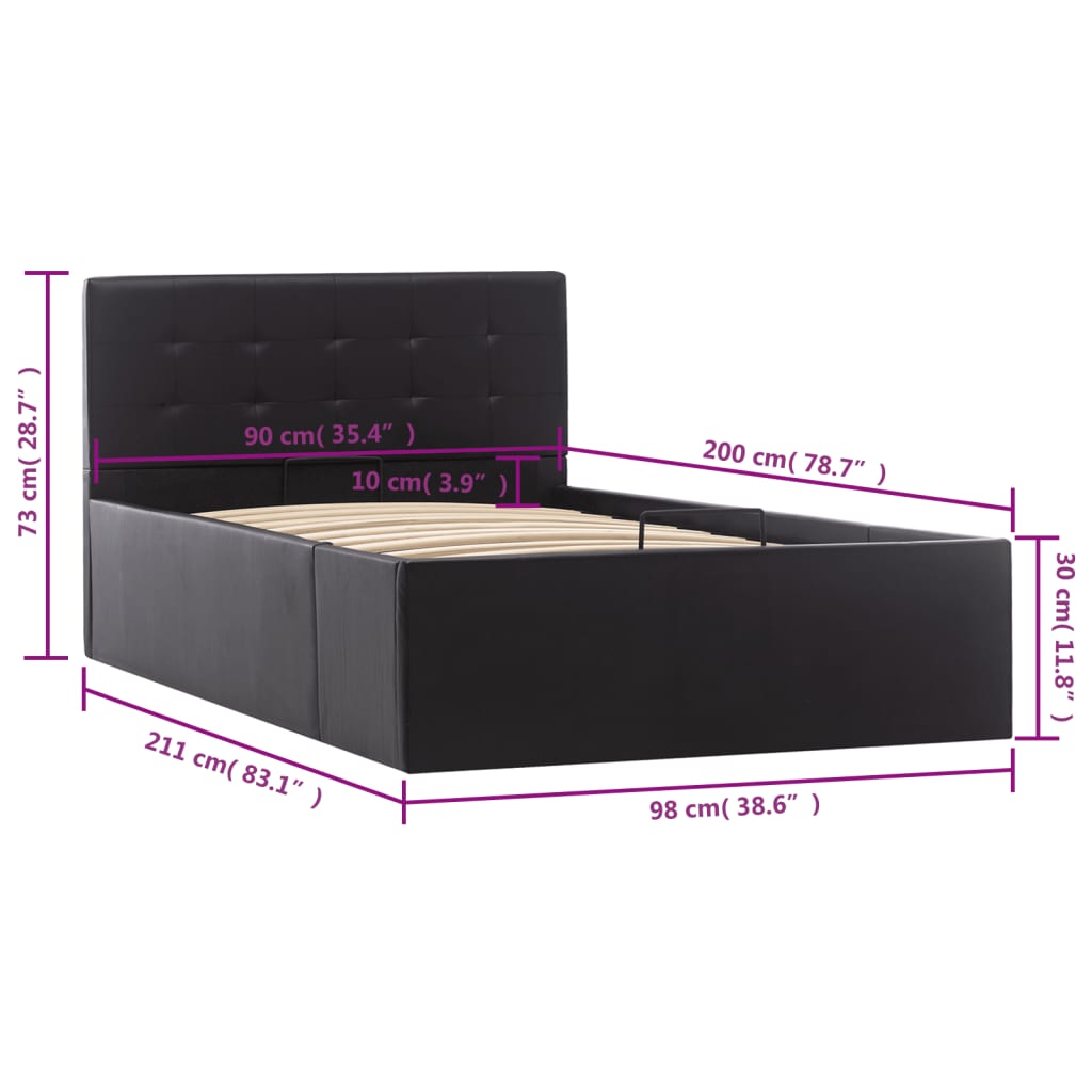 Hidraulični okvir za krevet od umjetne kože crni 90 x 200 cm