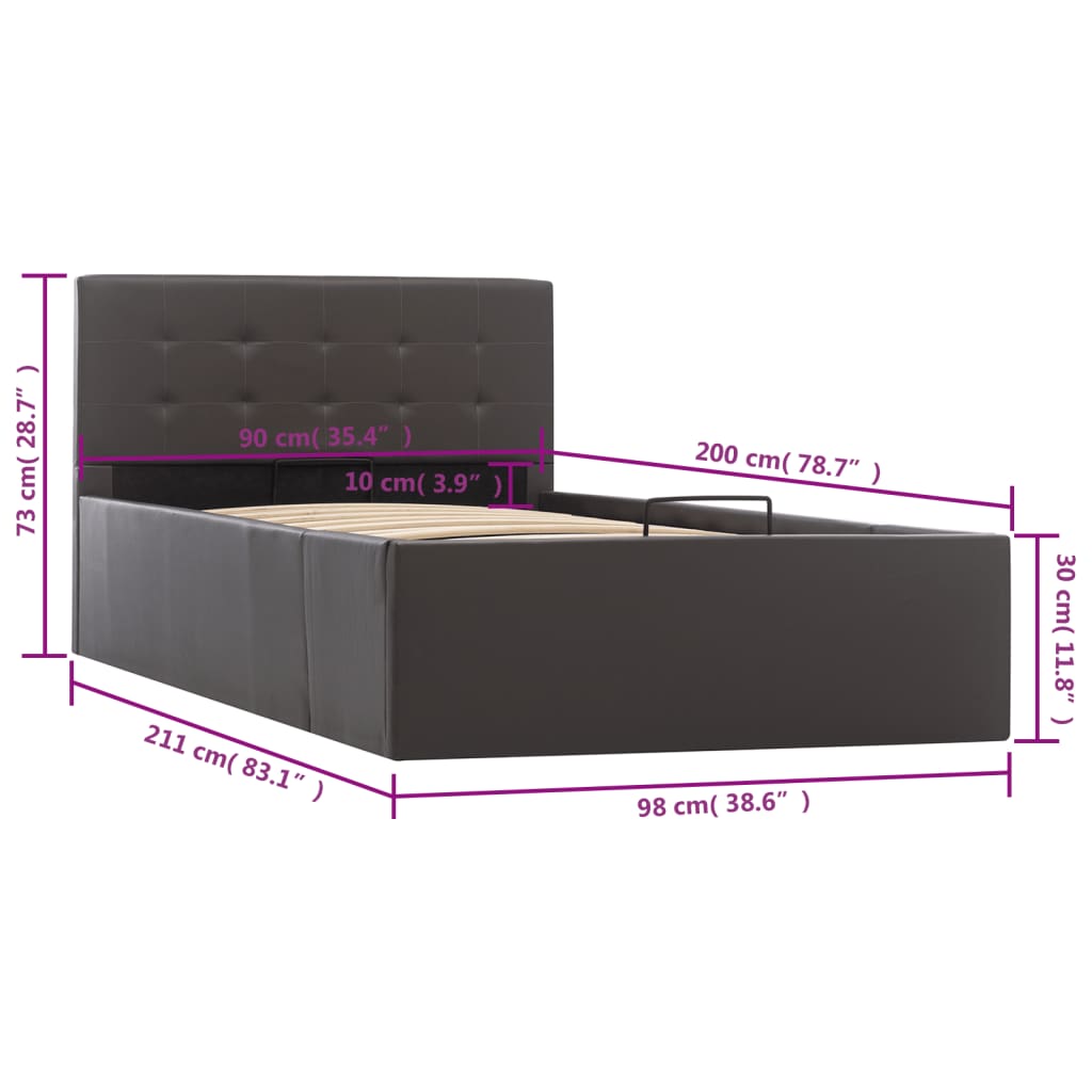 Hidraulični okvir za krevet od umjetne kože sivi 90 x 200 cm
