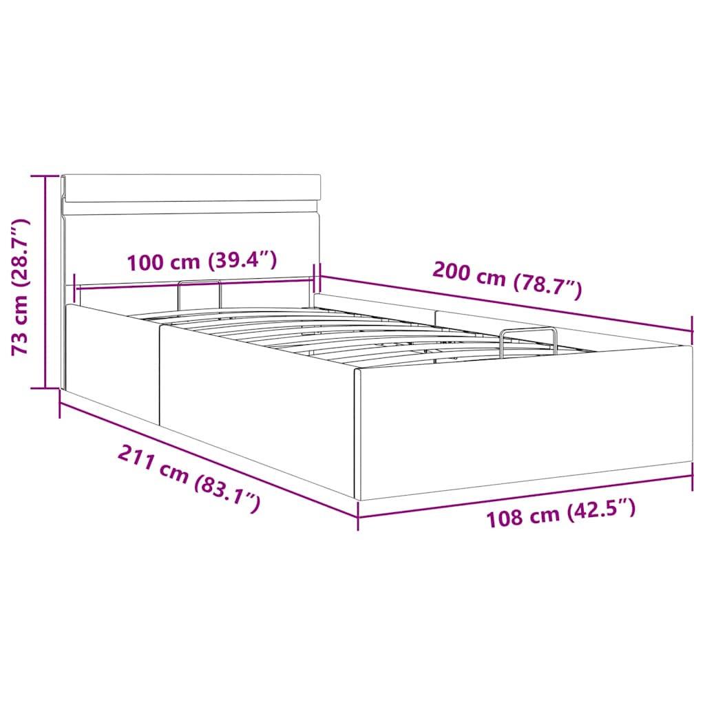 Hidraulični okvir za krevet od umjetne kože LED sivi 100x200 cm