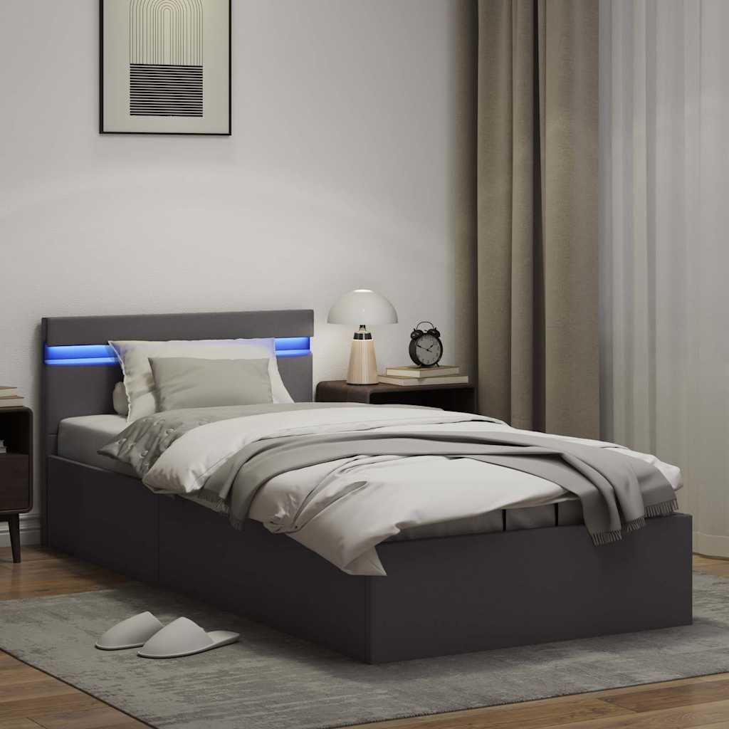 Hidraulični okvir za krevet od umjetne kože LED sivi 100x200 cm