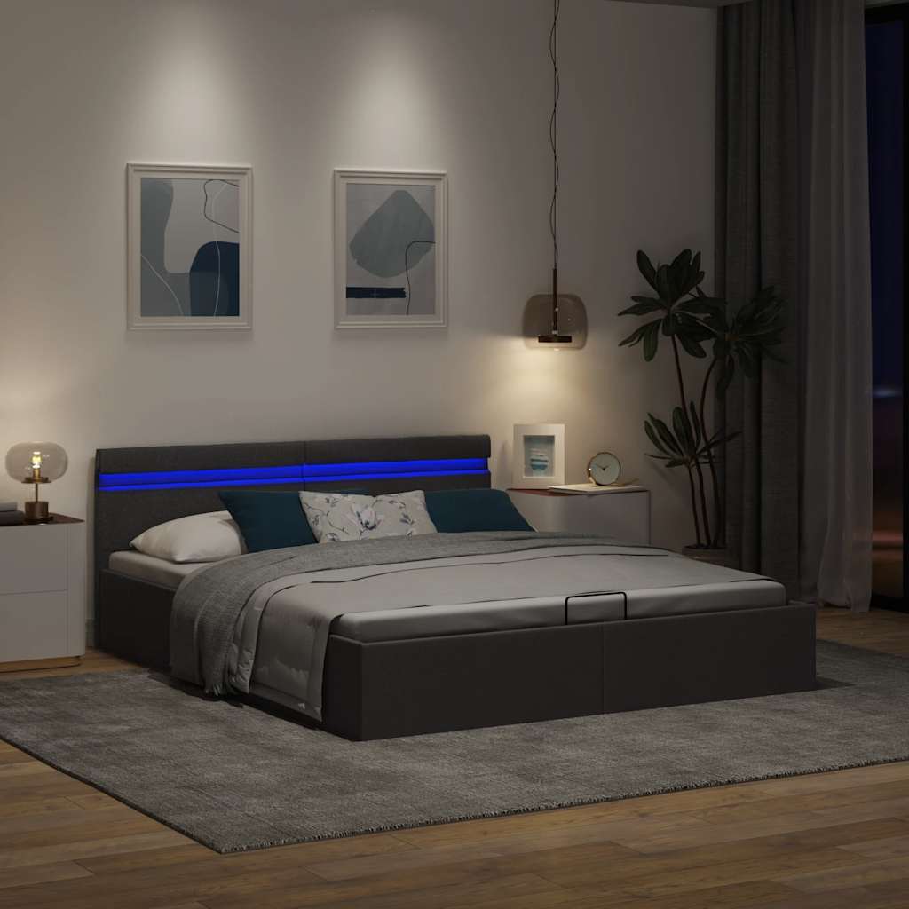 Hidraulični okvir za krevet od tkanine LED tamnosivi 160x200 cm