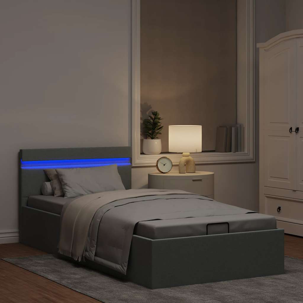 Hidraulični okvir za krevet od tkanine LED svjetlosivi90x200 cm
