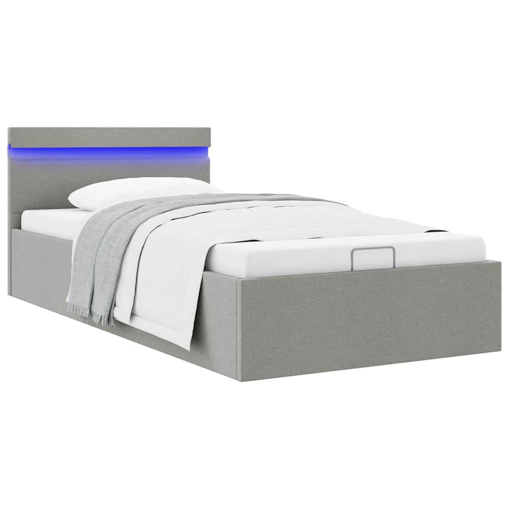 Hidraulični okvir za krevet od tkanine LED svjetlosivi90x200 cm