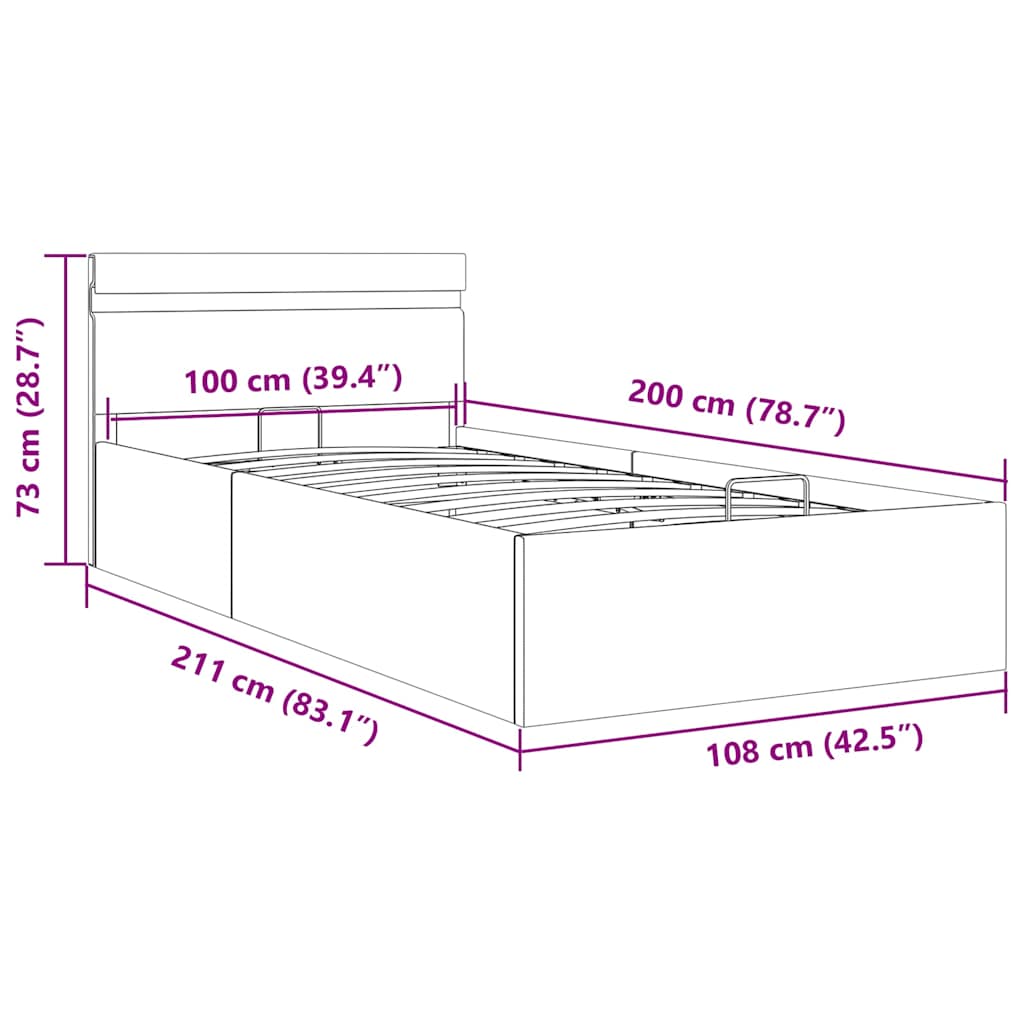 Hidraulični okvir za krevet tkanina LED svjetlosivi 100x200 cm