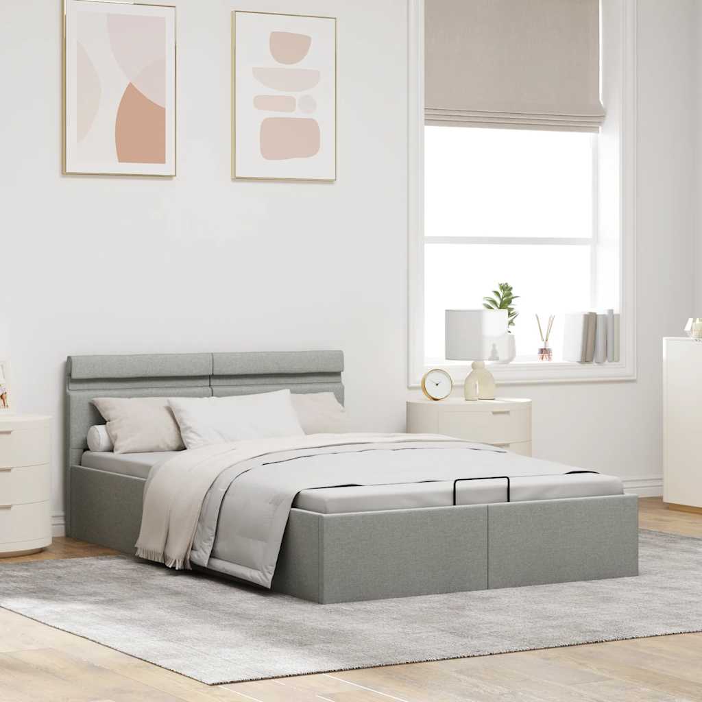 Hidraulični okvir za krevet LED svjetlosivi tkanina 140x200 cm