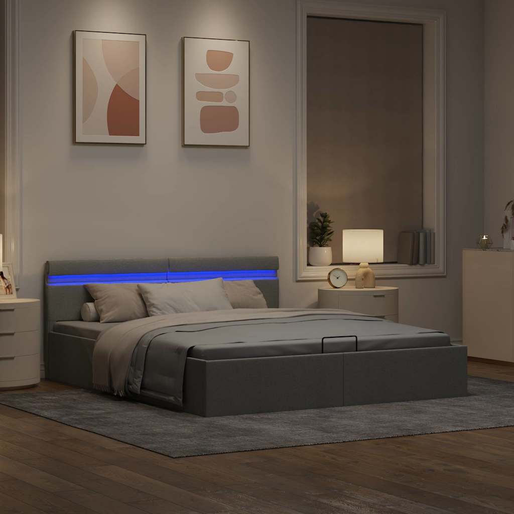 Hidraulični okvir za krevet LED svjetlosivi tkanina 160x200 cm