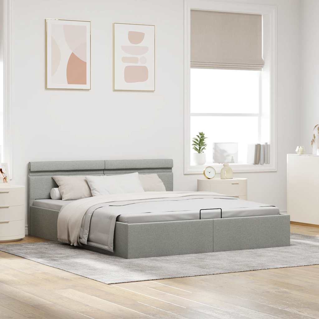 Hidraulični okvir za krevet LED svjetlosivi tkanina 180x200 cm