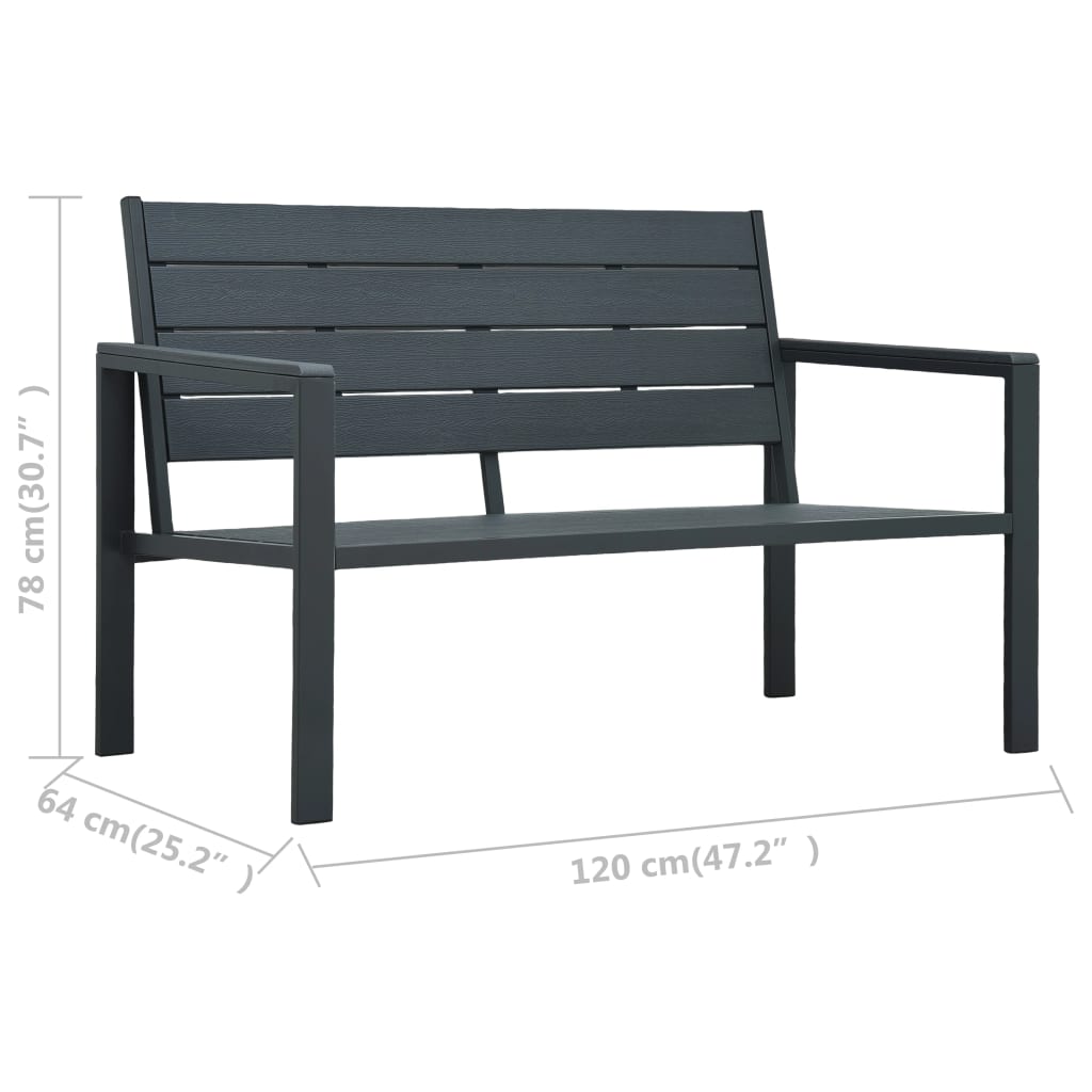 Vrtna klupa 120 cm HDPE siva s izgledom drva
