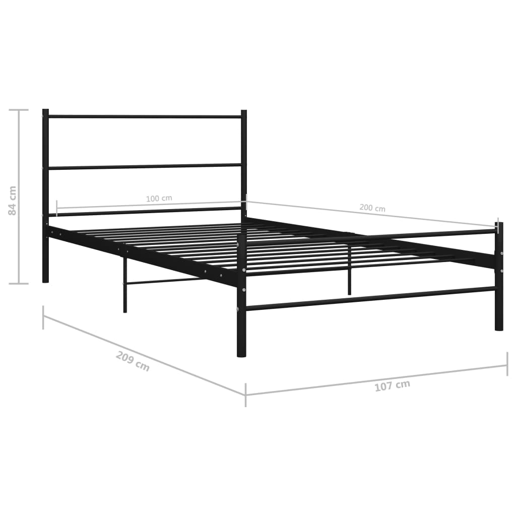 Okvir za krevet crni metalni 100 x 200 cm