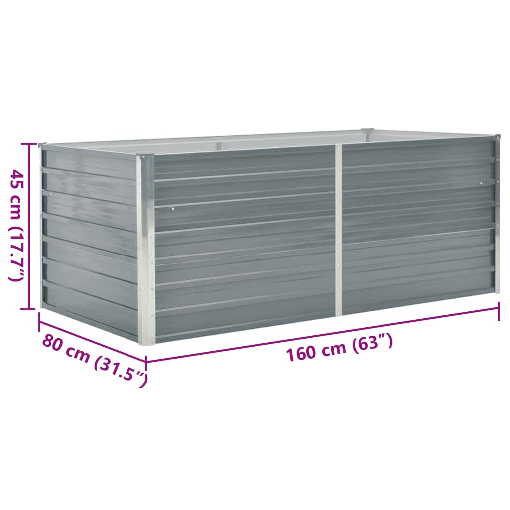 Povišena vrtna gredica 160 x 80 x 45 cm pocinčani čelik siva