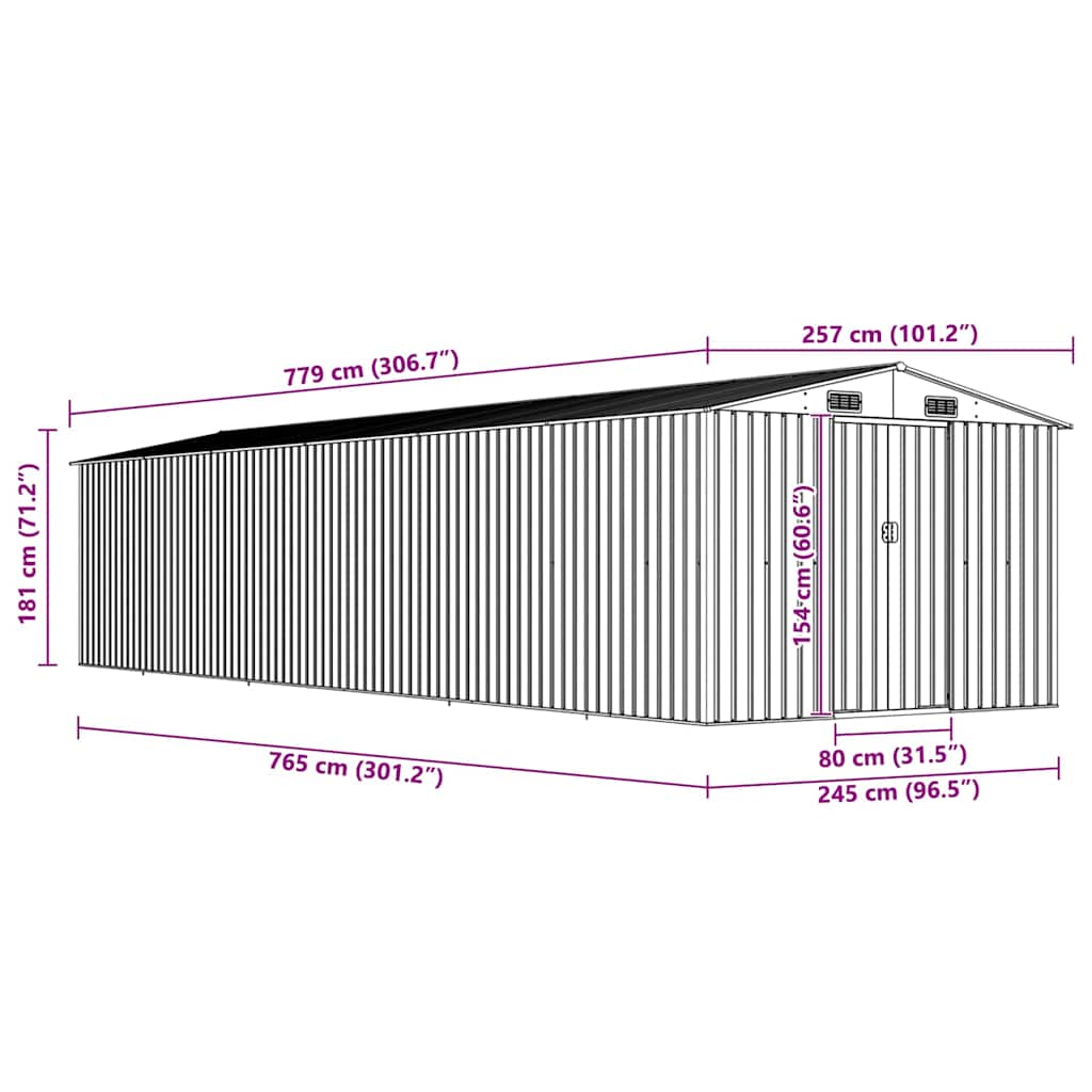 Vrtno spremište smeđe 257 x 779 x 181 cm od pocinčanog čelika