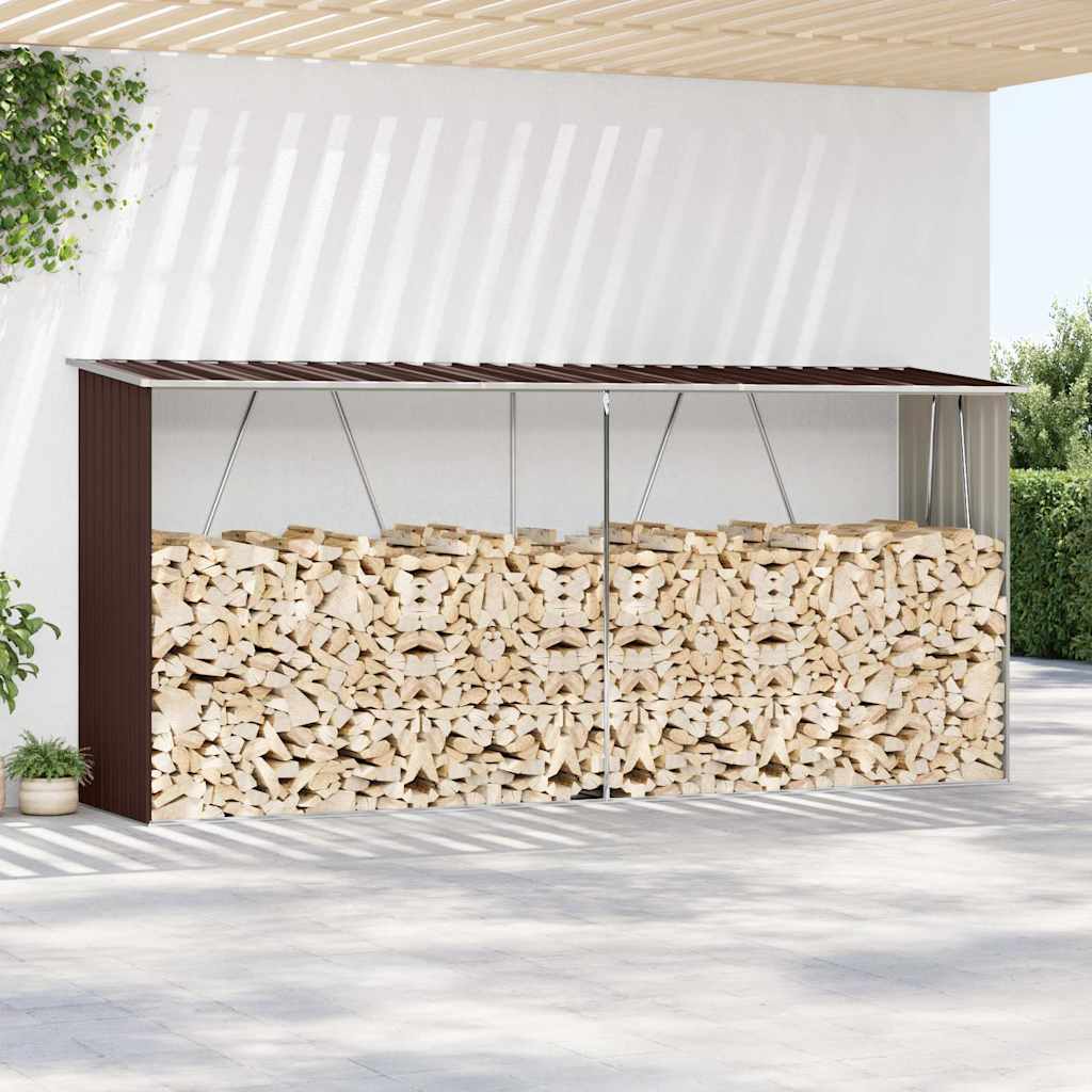 Vrtna ostava za drva od pocinčanog čelika 330x84x152 cm smeđa