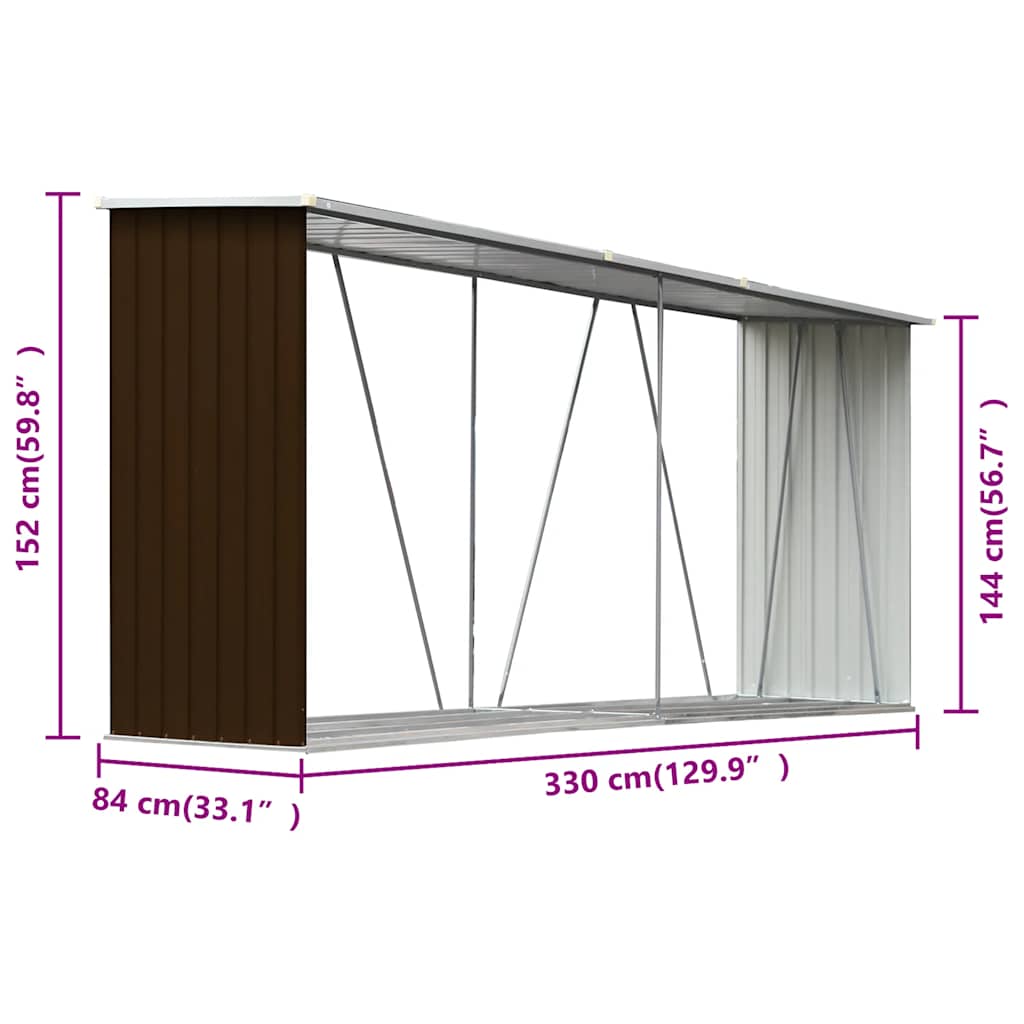 Vrtna ostava za drva od pocinčanog čelika 330x84x152 cm smeđa