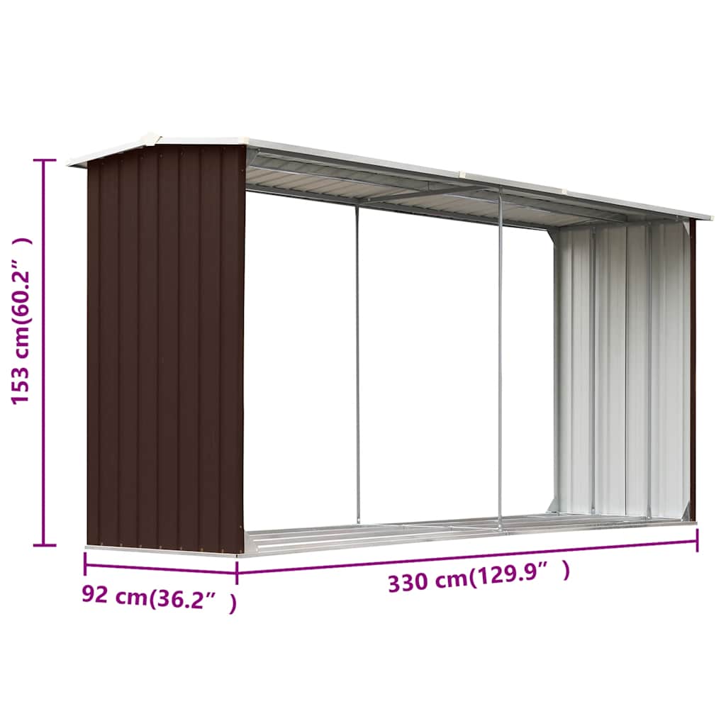 Vrtna ostava za drva od pocinčanog čelika 330x92x153 cm smeđa