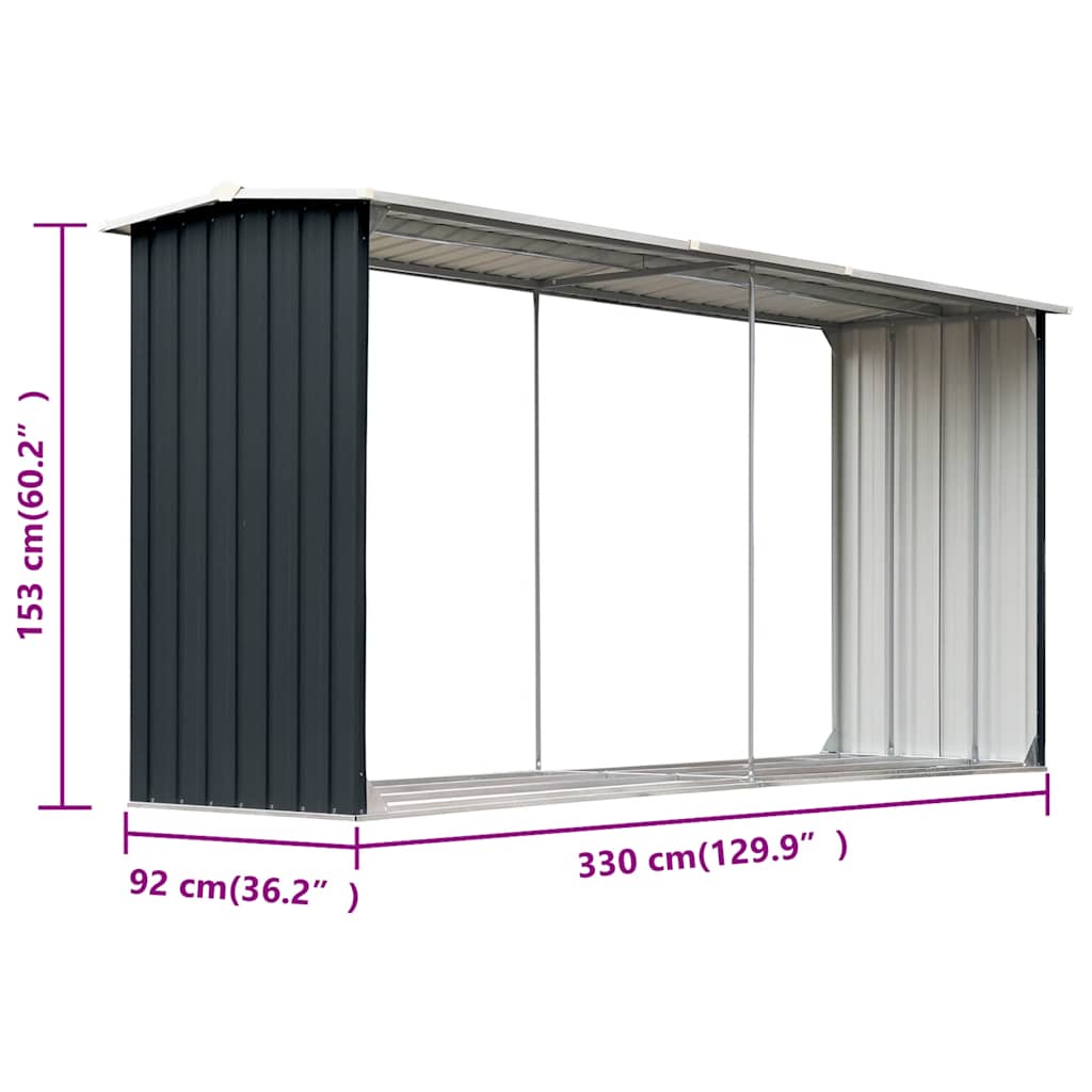 Vrtna ostava za drva od pocinčanog čelika 330x92x153 cm antracit