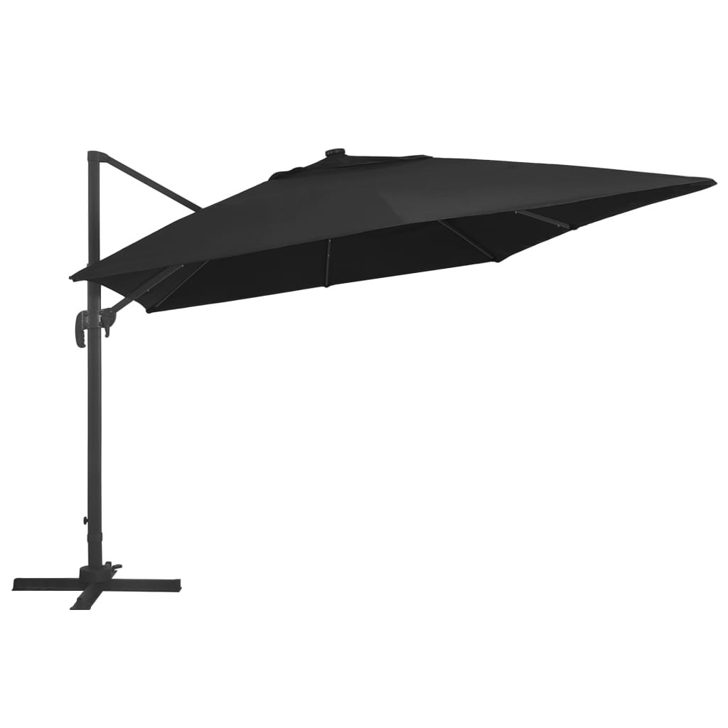 Konzolni suncobran LED s aluminijskim stupom 400 x 300 cm crni