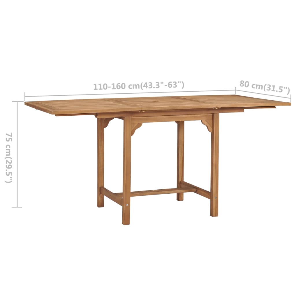 Produživi vrtni stol (110 - 160) x 80 x 75 cm masivna tikovina