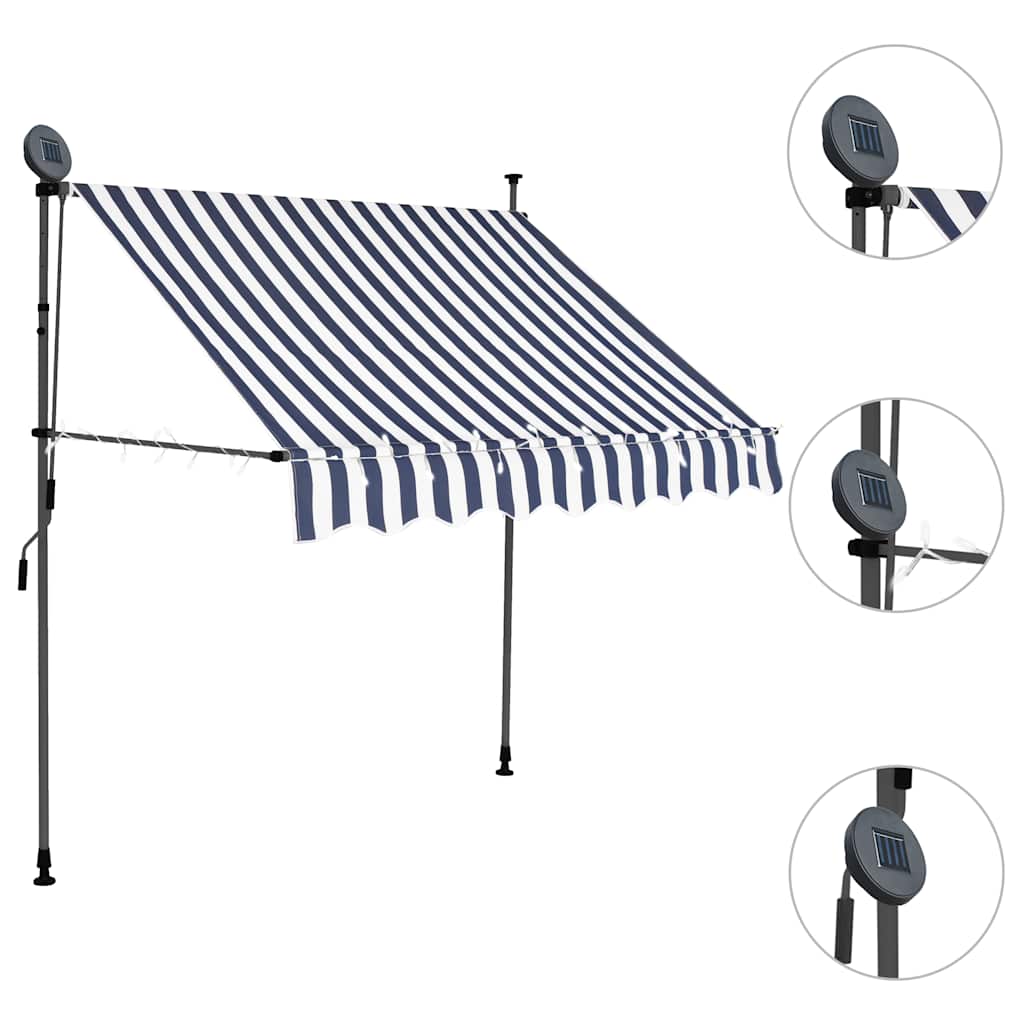 Tenda na ručno uvlačenje s LED svjetlima 200 cm plavo-bijela