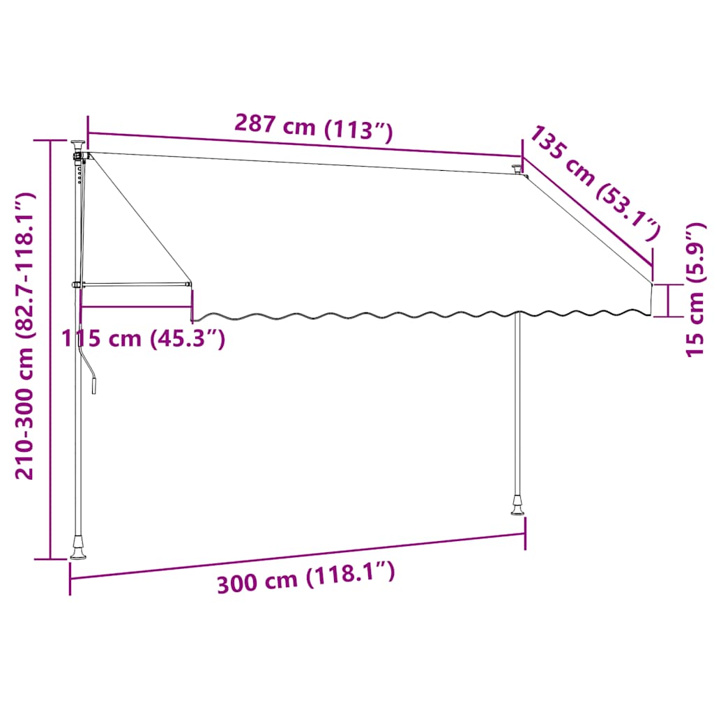Tenda na ručno uvlačenje LED 300 cm bijelo-narančasta