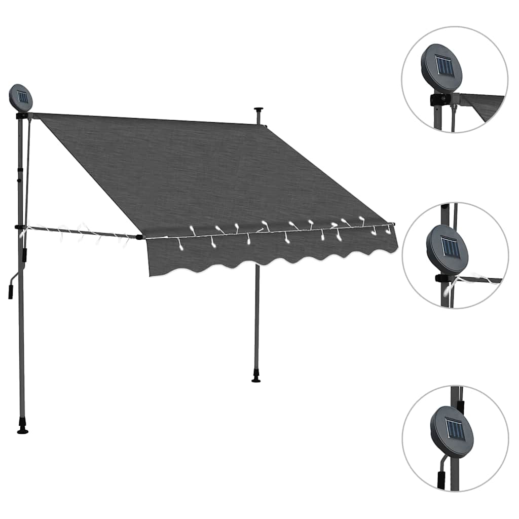 Tenda na ručno uvlačenje s LED svjetlima 150 cm antracit