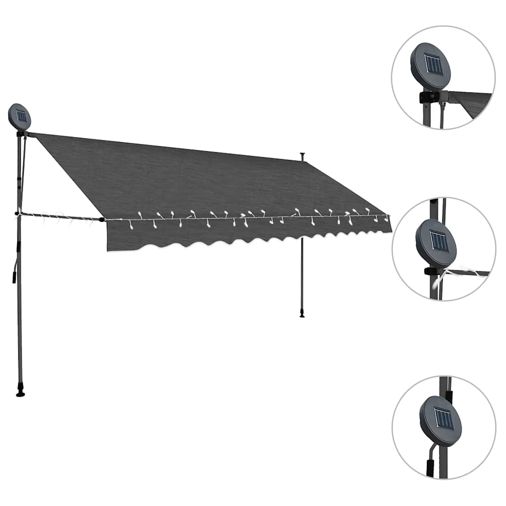 Tenda na ručno uvlačenje s LED svjetlima 350 cm antracit