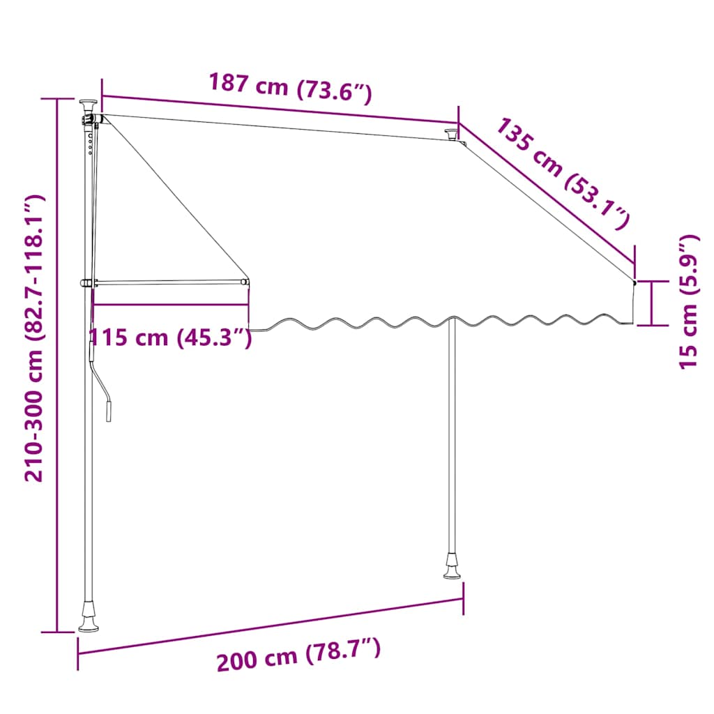 Tenda na ručno uvlačenje s LED svjetlima 200 cm krem