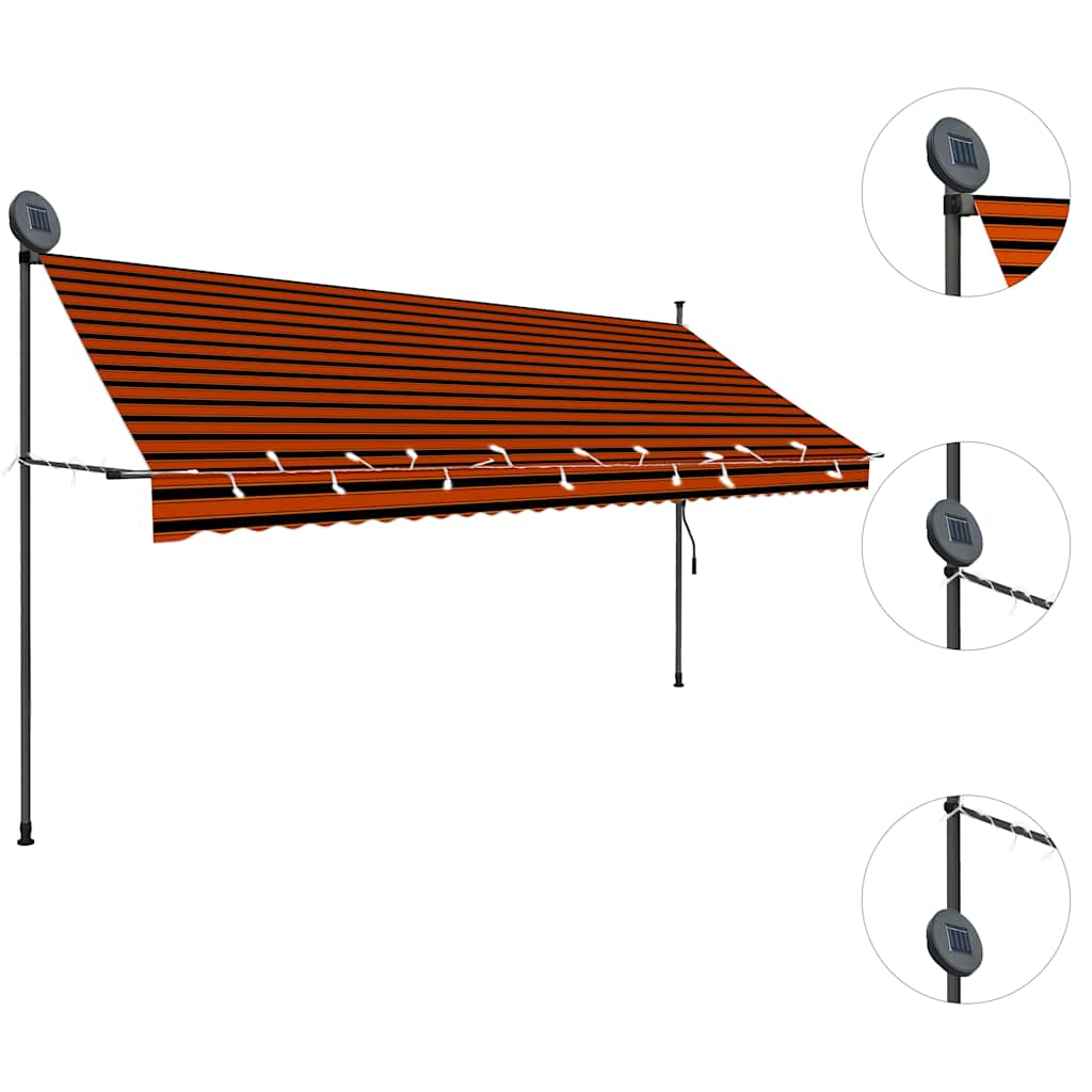 Tenda na ručno uvlačenje s LED svjetlom 350 cm narančasto-smeđa