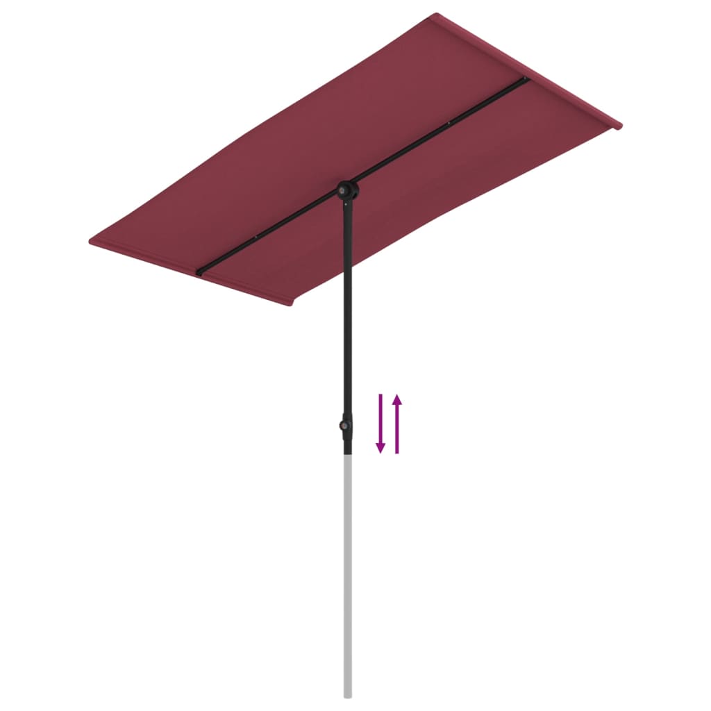 Vrtni suncobran s aluminijskim stupom 180 x 110 cm bordo