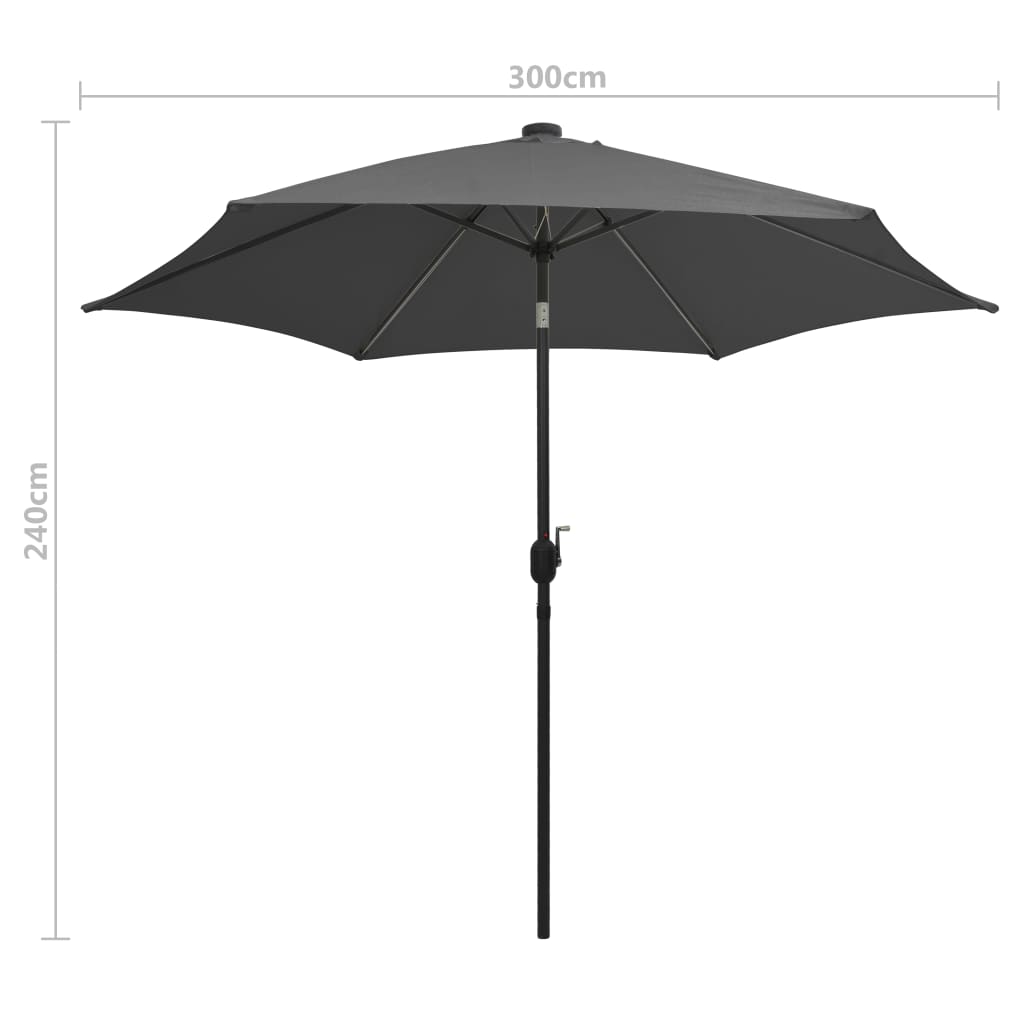 Vrtni suncobran LED s aluminijskim stupom 300 cm antracit