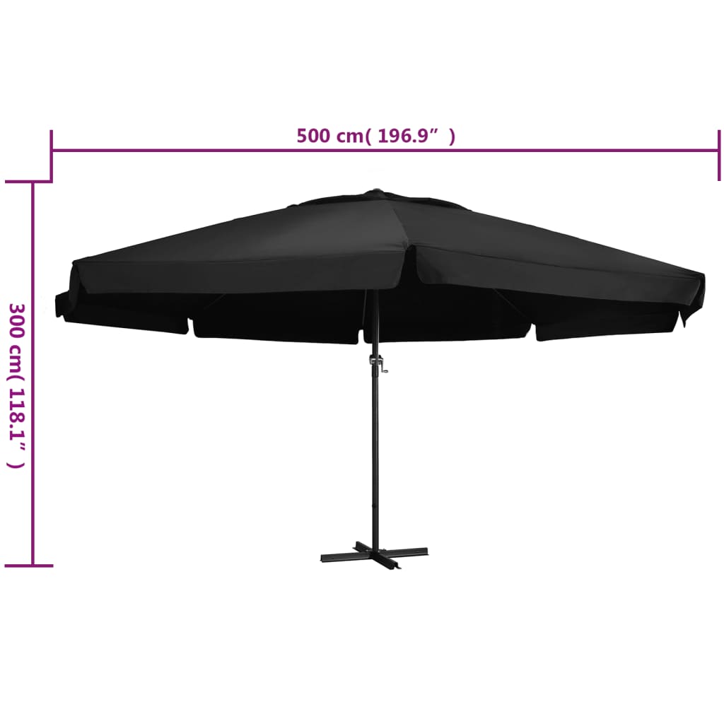 Vrtni suncobran s aluminijskim stupom 500 cm crni
