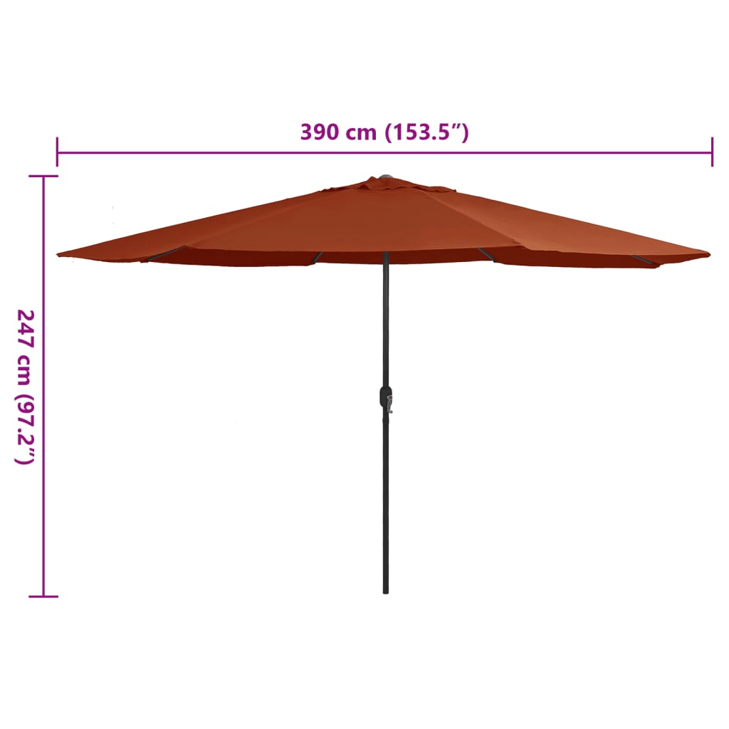 Vrtni suncobran s metalnim stupom 390 cm terakota