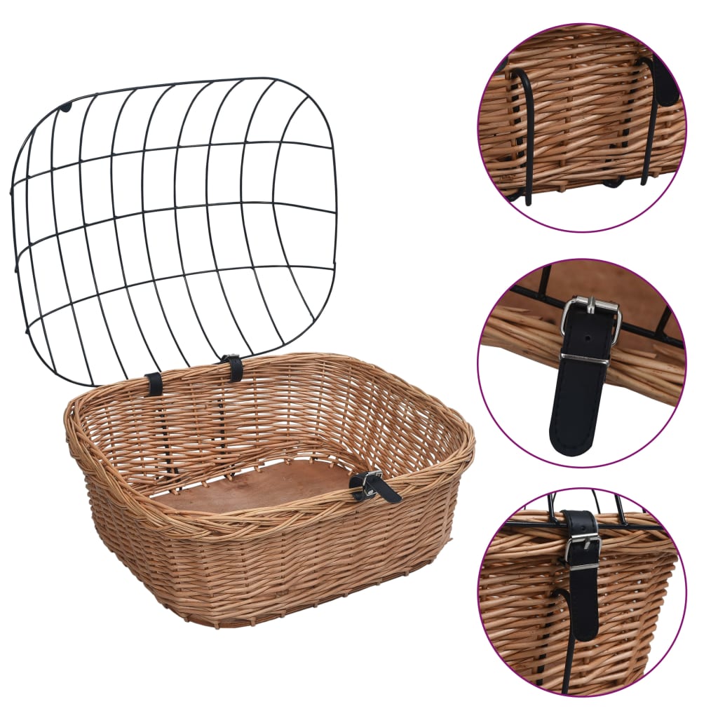 Prednja košara za bicikl s poklopcem 50x45x35 cm prirodna vrba