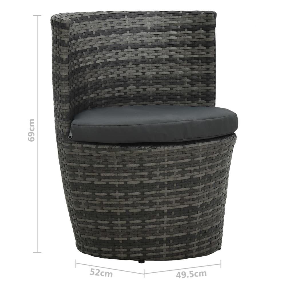 3-dijelni bistro set od poliratana s jastucima sivi