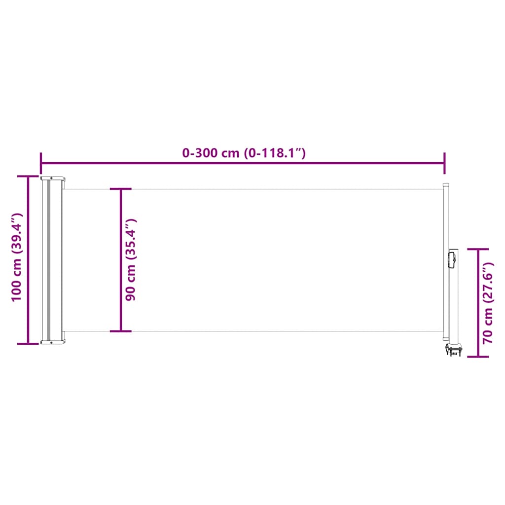 Uvlačiva bočna tenda za terasu 100 x 300 cm crvena