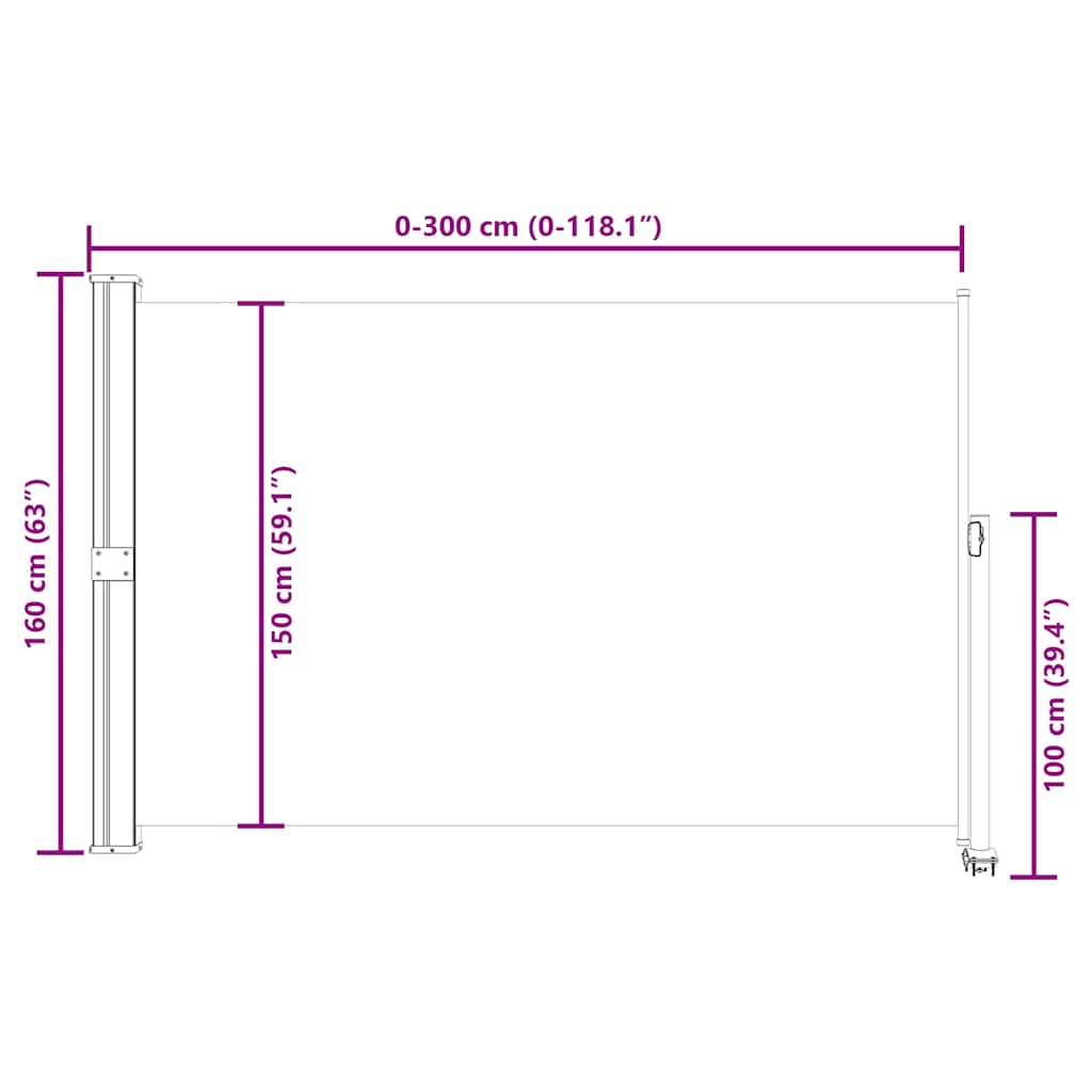 Uvlačiva bočna tenda za terasu 160 x 300 cm smeđa